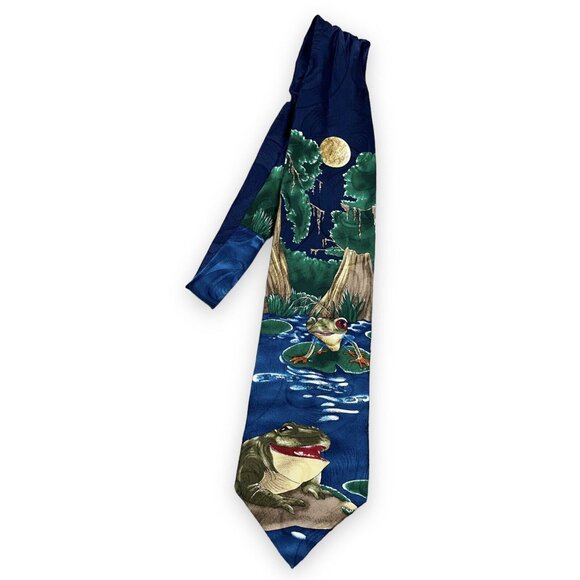 Vtg 90s 1995 Anheuser Busch Budweiser Beer Frogs On Lily Pad Tie Genuine Coll - Picture 1 of 6